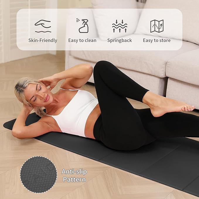 Foldable Yoga Mat - 10mm Extra Thick, 75"26" Non-Slip Exercise Fitness Mat | SGS Eco-Certified, Portable for Yoga/Pilates/Studio/Home Workout-FlexoryFit
