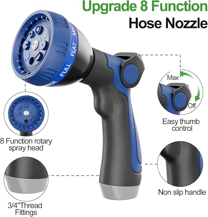 25ft 304 Stainless Steel Garden Hose Metal, Heavy Duty Water Pipe with Nozzles for Yard, Outdoor - Flexible, Never Kink & Tangle, Puncture Resistant (Sliver)