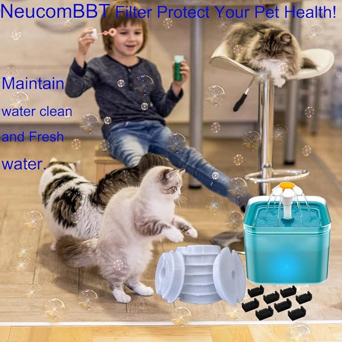 8 Pack Filter with Sponge for 67oz/2l Cat Water Fountain Replacement Filter Compatible with AONBOY,iPettie & Wonder Creature Pet Fountain NEUCOMBBT