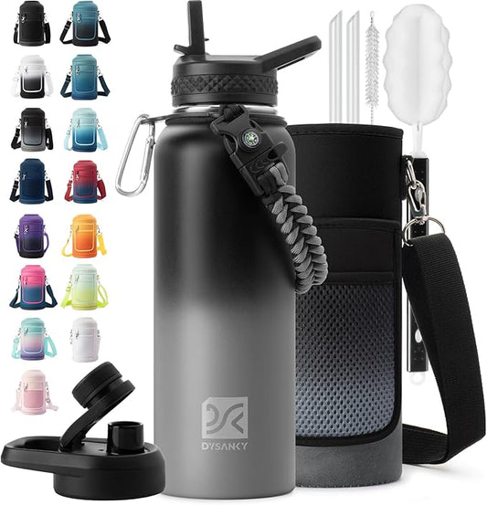 Insulated Water Bottle | Thickened Stainless Steel Vacuum Metal | Portable Sports Water Jug for Gym and Hiking with Straw, Carrier Bag, Handle Strap | BPA-Free 40 oz-FlexoryFit