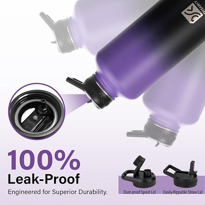 Insulated Water Bottle | Thickened Stainless Steel for Gym and Hiking with Straw, Carrier Bag, Handle Strap | BPA-Free 87 oz-FlexoryFit