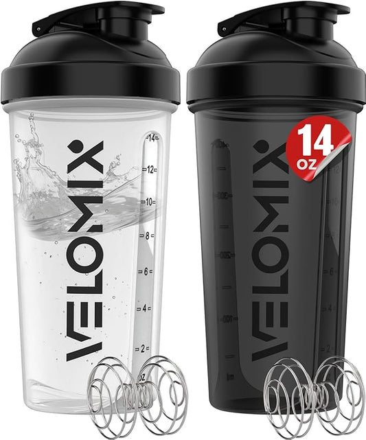 '-2 Pack- 14 oz Protein Shaker Bottles for Protein Mixes - 2x Wire Whisk | Leak Proof Shaker Cups for Protein Shakes and Pre Workout | Protein Shaker Bottle Pack | Protein Mixer Cup-FlexoryFit