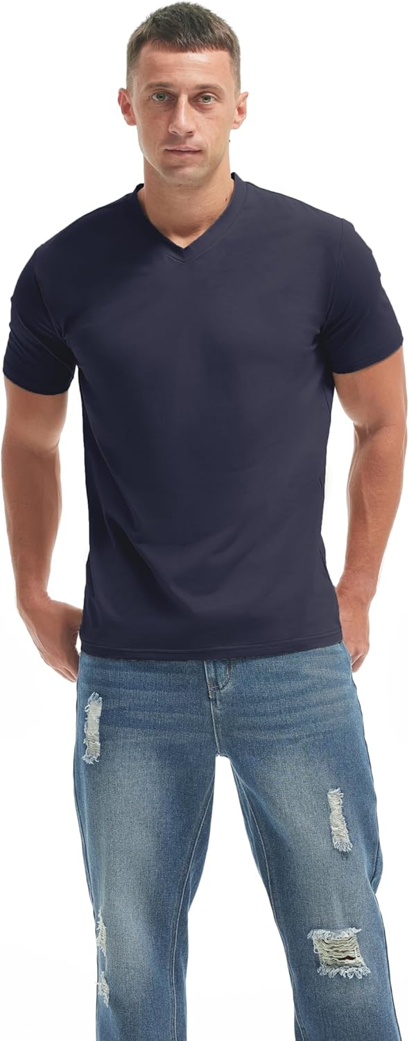 VEIISAR Premium V Neck T Shirts for Men - Modern Fitted Tees Vneck Undershirts