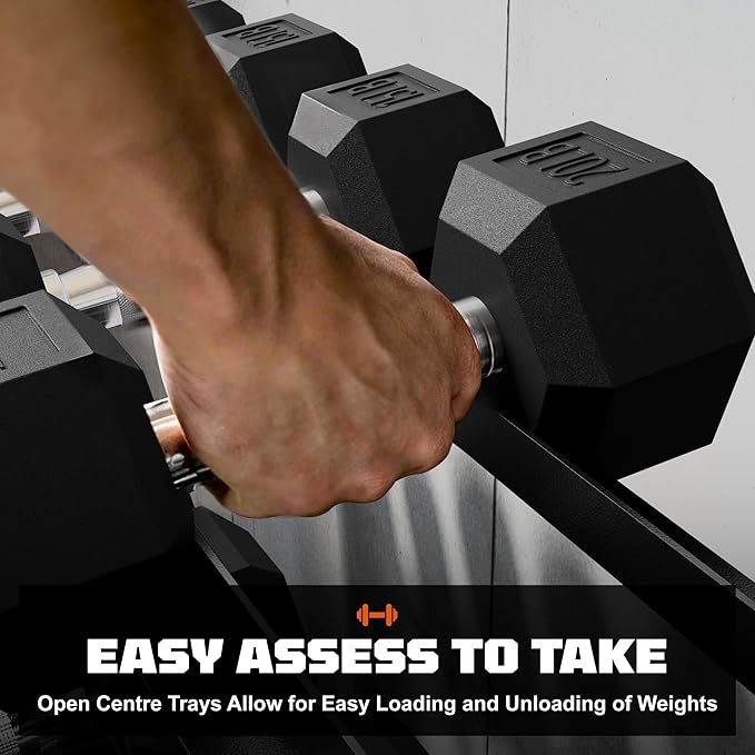 450/550 Dumbbell Sets with Rack, Rubber Hex Dumbbells, Free Weight set for Home Gym, Hand Weights with Chrome Handle for Strength Training-FlexoryFit