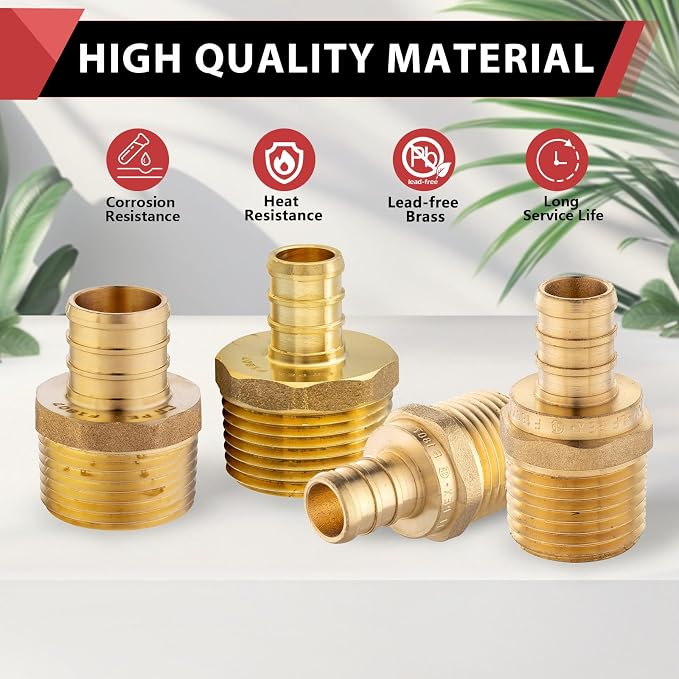 200 PCS EFIELD Pex Barb Crimp Brass Fittings 1/2 inch x 1/2 inch NPT Male - Image 6
