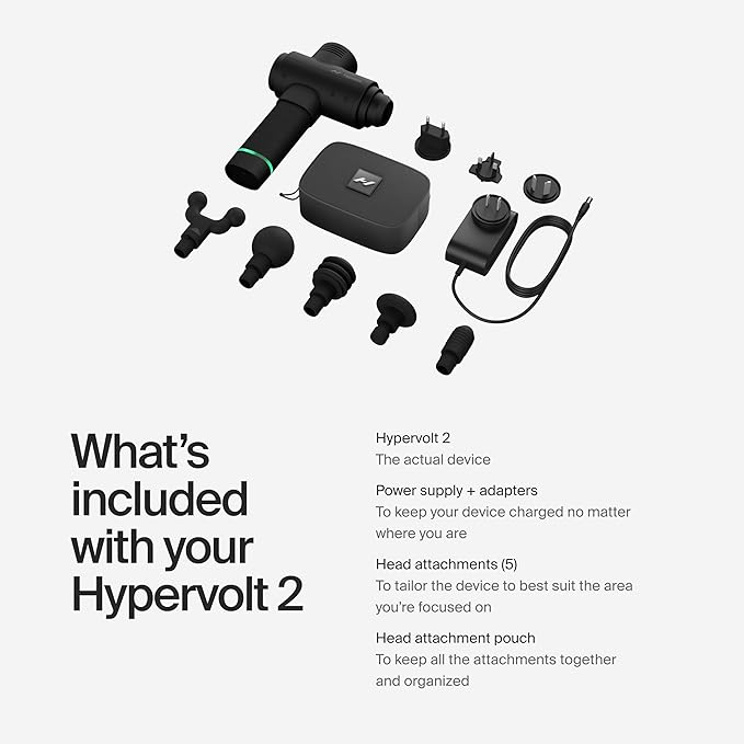 Hyperice Hypervolt 2 Black - Featuring Quiet Glide Technology - Handheld Percussion Massage Gun | 3 Speeds, 5 Interchangeable Heads | Helps Relieve Sore Muscles and Stiffness |FSA and HSA-FlexoryFit