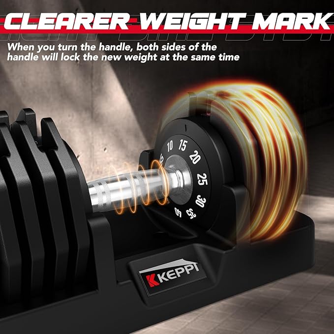 Keppi Adjustable Dumbbells Set-25lb/40lb/55lb/60lb, Anti-Slip Metal Fast Adjust Weight Handle, Exercise & Fitness for Full Body Workout - Adjustable Dumbbell Series-FlexoryFit