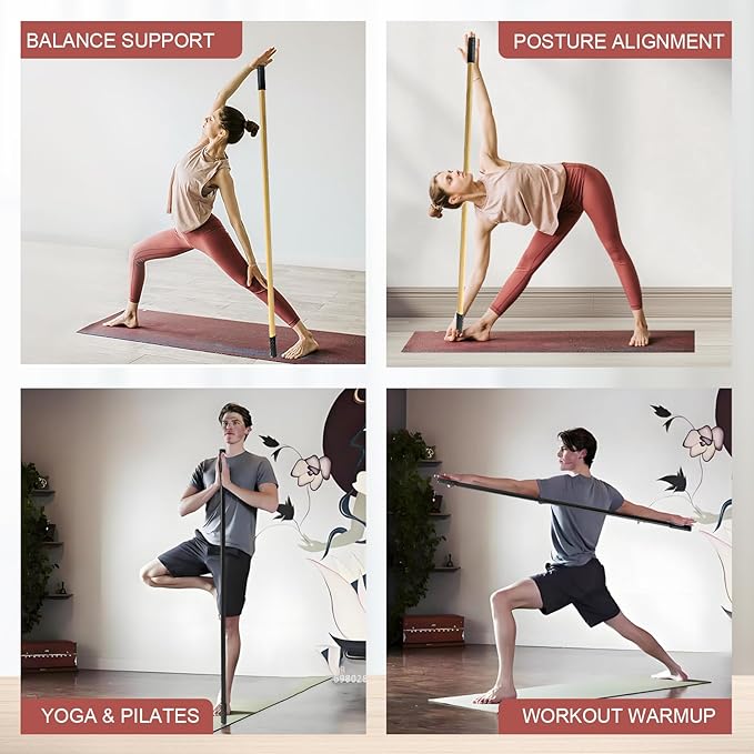 5ft Yoga Stick from Natural Bamboo - Non-Slip Handle Stretching Stick for Mobility,Versatile Exercise Tool with Flexibility,Stretch Bar for All Fitness Levels,Rehabilitation,and Posture-FlexoryFit