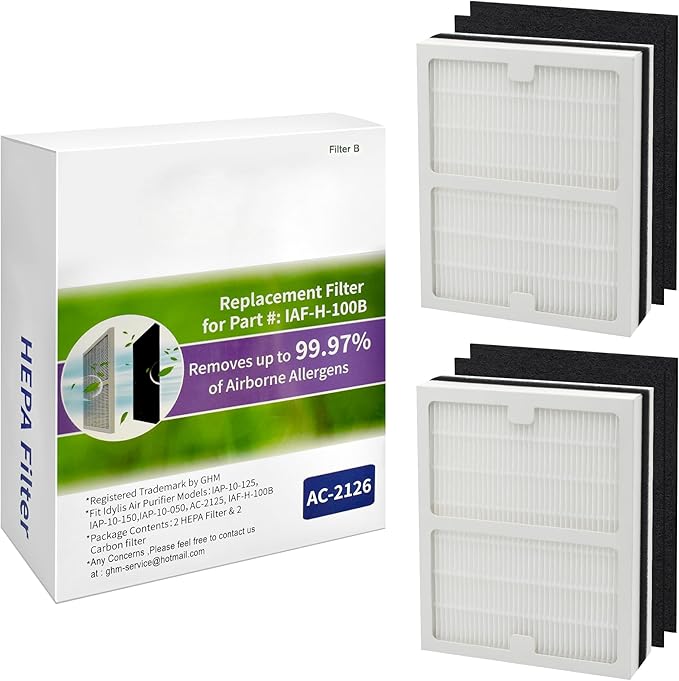 Replacement Idylis AC-2125 /AC-2126 Filters Compatible With Idylis Air Purifier AC-2125, AC-2126, iap-10-125, iapc-40-140, iap-10-150,Replacement idylis H13 IAF-H-100B Hepa Filter 2 Pack