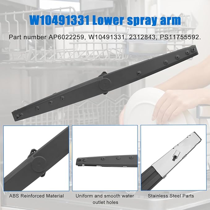 Dishwasher Spray Arm Replacement Arm W10491331 Compatible with Whirlpool, Amana, Ikea Dishwasher Parts Replaces WPW10491331, 2312843, PS11755592