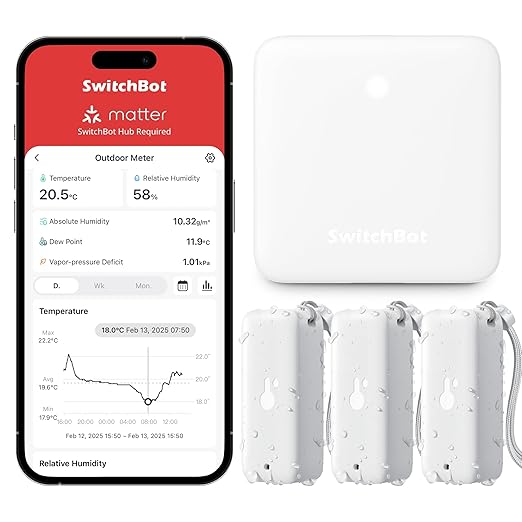 SwitchBot Bluetooth Hygrometer Thermometer 3 Pack with Hub, Smart Humidity Temperature Sensor with App Notifications, 394ft Bluetooth Range, Work with Alexa, Google Home, HomeKit