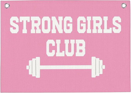 Strong Girls Club Pink Gym Motivational Wall Art Banner College Dorm Posters Gifts for Girls Women Gym Flag Decor for Home Gym Bedroom Workout Room 30x20 Inchs