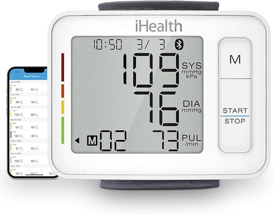iHealth Push Wrist Blood Pressure Monitor, Digital Bluetooth Blood Pressure Machine with Large Display and Portable Carrying Case for at Home and Travel Use-FlexoryFit