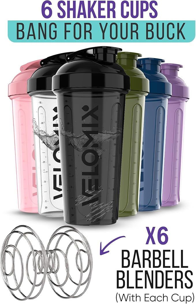 '-6 PACK- 28 oz Protein Shaker Bottle for Protein Mixes - 6x Wire Whisk | Leak Proof Shaker Cups for Protein Shakes | Protein Shaker Bottle Pack | Protein Shake Cup (Dynamic Fuel Series)-FlexoryFit