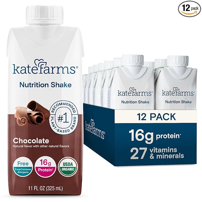 KATE FARMS Organic Nutrition Shake, Chocolate, 16g Protein, 27 Vitamins and Minerals, Protein Meal Replacement Drink, Protein Shake, 11 oz (12 Pack)-FlexoryFit