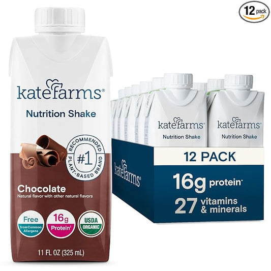 KATE FARMS Organic Nutrition Shake, Chocolate, 16g Protein, 27 Vitamins and Minerals, Protein Meal Replacement Drink, Protein Shake, 11 oz (12 Pack)-FlexoryFit
