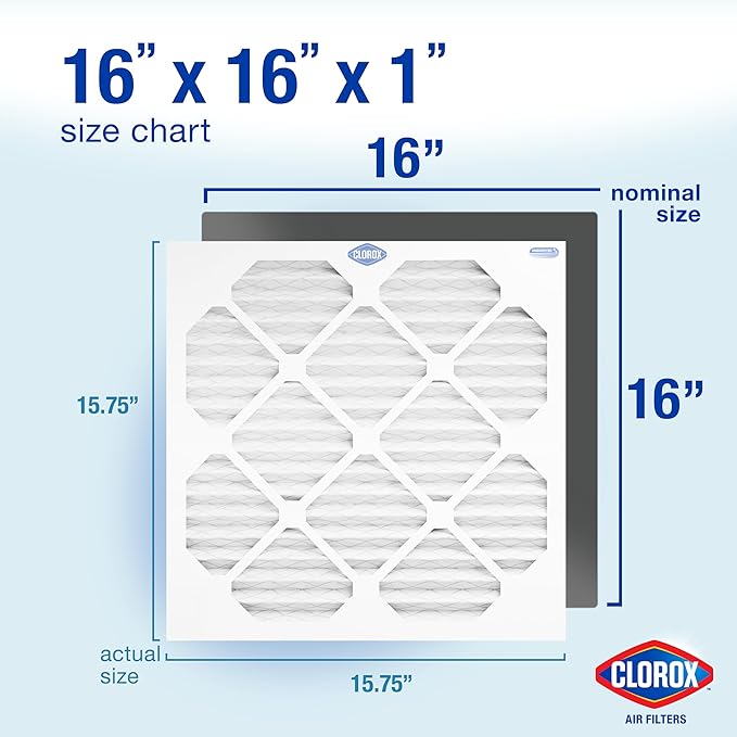Clorox Air Filters 16x16x1 Furnace Filter, MERV 13 Pleated HVAC AC Furnace Air Filters, MPR 1500 & FPR 10 – Pack of 4