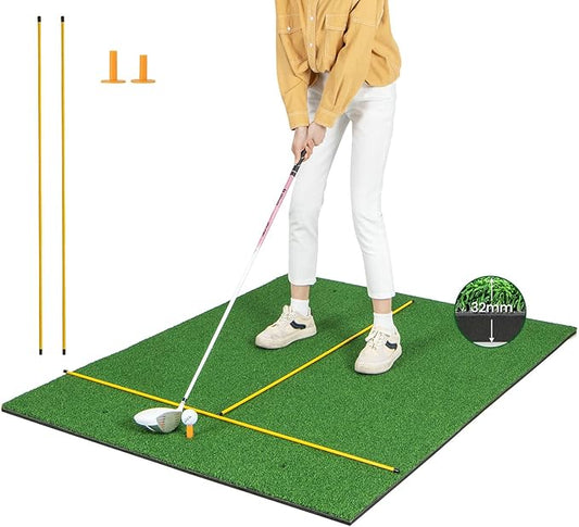 Tangkula Golf Hitting Mat, Artificial Turf Mat for Indoor/Outdoor Golf Practice Includes 2 Rubber Tees & 2 Alignment Sticks, Golf Training Mat for Home Backyard Garage