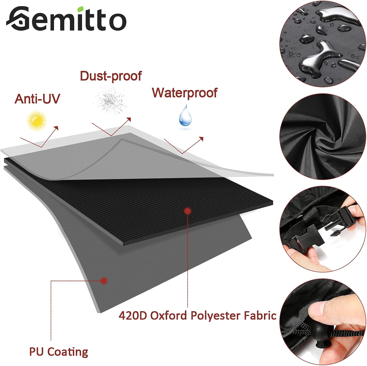 GEMITTO 7/8/9 ft Pool Table Cover, Waterproof Billiard Cover Polyester Fabric for Snooker Billiard Table (102x53x32in) Black