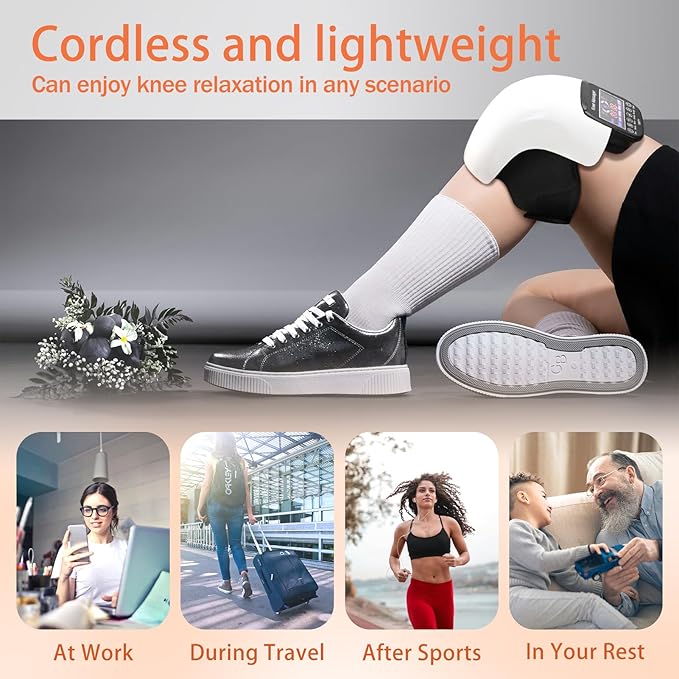 Knee Massager, Cordless Massager with Heat and Compression LED Screen Wearable Infrared Vibration Rechargeable Electronic Massage for Joint Pain Injury Swelling Stiffness, 1.0 Count-FlexoryFit