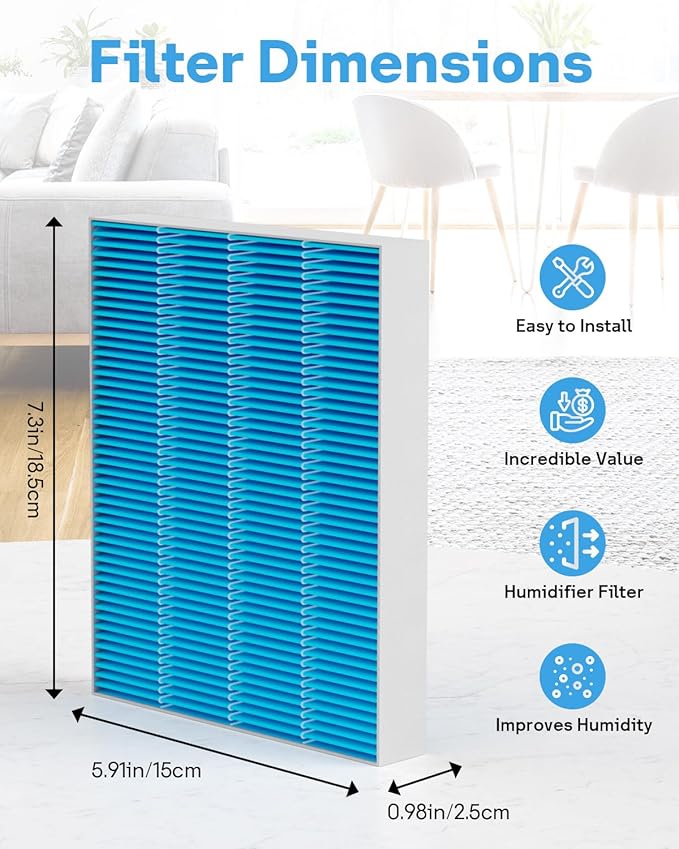 16 Pack 6000S Humidifier Wick Filter Replacement for LEVOIT Superior 6000S Smart Evaporative Humidifier, Upgraded Material with 12 Pack Sponge Filters
