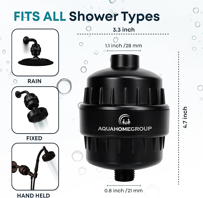 AquaHomeGroup 20 Stage Shower Filter with Vitamin C E for Hard Water - High Output Shower Water Filter to Remove Chlorine and Fluoride - 2 Cartridges Included -Consistent Water Flow Showerhead Filter