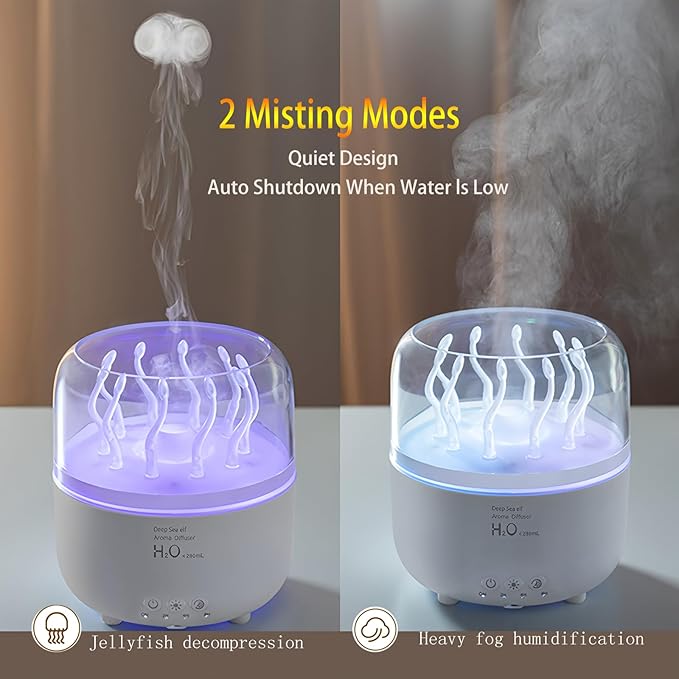 Jellyfish Diffuser 280ml, Cute humidifier, with Remote Control Timer, 7 Color LED Night Light, Essential oiluser Suitable for Home Office, Hotel spa Yoga Room, auto Shut-Off
