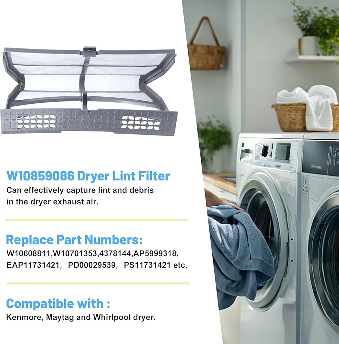 Sikawai W10859086 Dryer Lint Screen Filter Replacement Fit For Whirl-pool May-tag Ken-more Dryer Replaces W10608811 W10701353 MEDB835DW4 MEDB835DW3 4378144 AP5999318 PS11731421