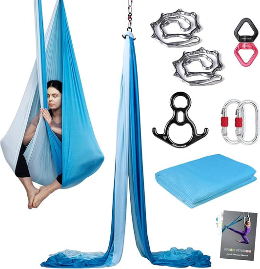 PRIOR FITNESS Aerial Silks Kit Colorful 9/15/20 Yards 40D Nylon Fabric Hammock Set With Hardware & Guide for All Levels Of Aerial Yoga Practice and Acrobatic Flying For Adults Aerial silk-FlexoryFit