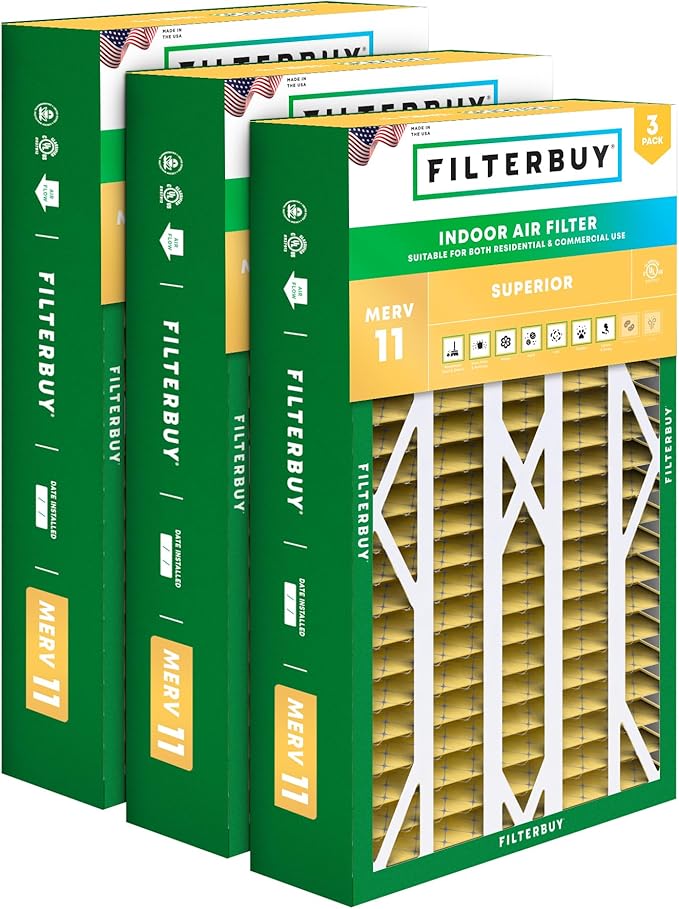 Filterbuy 16x28x6 Air Filter MERV 11 (MPR 1200) Allergen Defense Replacement (3-Pack), Pleated HVAC AC Furnace Filters for Aprilaire Space-Gard 401/2400 & Lennox (Actual Size: 15.50 x 26.88 x 6.00)