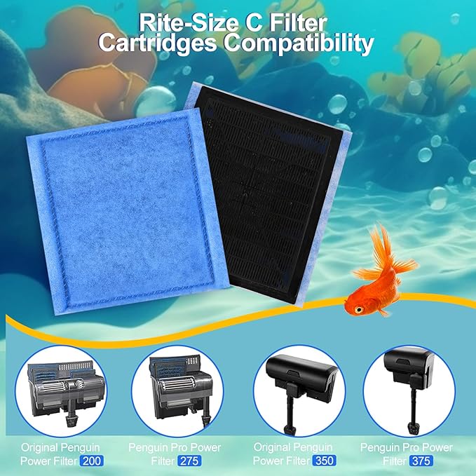 Aquarium Filter Cartridge 16 Pack Rite-Size C & EZ-Change #3 Fish Tank Filter Cartridge Replacement Compatible with PRO Power Filters 275/375 /Power Filters 200/350