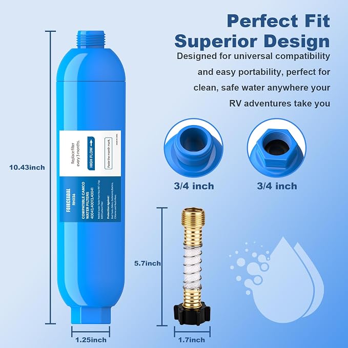 RV Water Filter with 2 Flexible Hose Protector, NSF Certified, 4 Pack Inline - Image 2