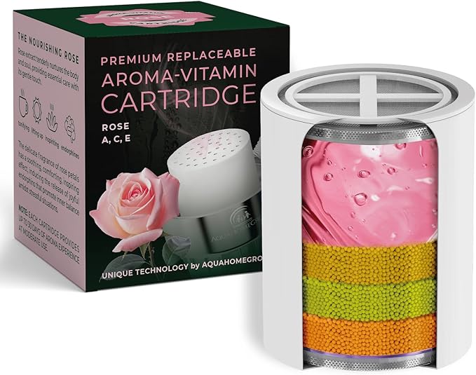 AquaHomeGroup Vitamin C + E + A Shower Filter Replacement Cartridge with Aroma Granules (Rose) - Removes Chlorine, Supports Skin & Hair Health - Compatible with Similar 15 20 Stage Filters