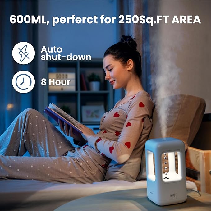 White Mini Plant Humidifier - Portable Desktop Cool Mist for Indoor Plants, Bedroom (0.6L, Auto Shut-Off)