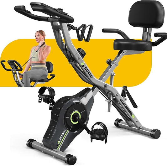 Exercise Bike, 5 in 1 Foldable Stationary Bike for Seniors, 16-Level Adjustable Magentic Resistance, Indoor Workout Bike with 330LB Capacity, Comfortable Seat Backrest X-bike-FlexoryFit