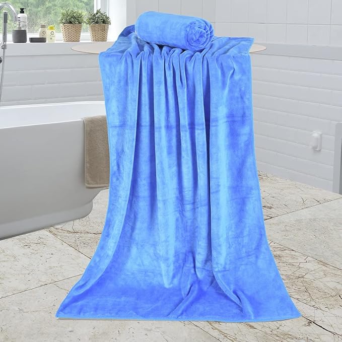 JML Microfiber Towels, Bath Towel Set (6 Pack, 27" x 55") - Extra Large, Soft, Absorbent, Fast Drying Bathroom Towel for Shower, Swimming, Fitness, Sport, Yoga, Peach/Grey/Blue-FlexoryFit