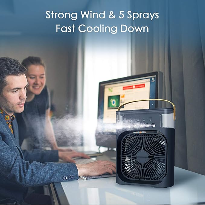 Personal Air Cooler, Portable Air Conditioner Fan, Mini Evaporative Cooler with 7 Colors LED Light, 1/2/3 H Timer, 3 Wind Speeds and 3 Spray Modes for Your Desk, Nightstand, or Coffee Table