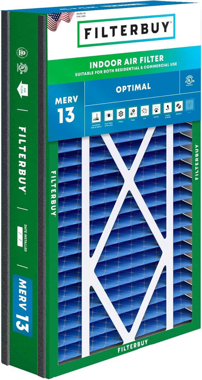 Filterbuy 16x25x5 Air Filter MERV 13 (MPR 1900) Health Defense Replacement (1-Pack), Pleated HVAC AC Furnace Filters for Trion Air Bear 255649-105 and More (Actual Size: 15.63 x 24.13 x 4.88)