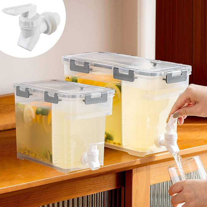 Cold Kettle with Faucet, 3.5L&6L Refrigerator Juice Water Pitcher, Home Plastic Beverage Dispenser, Filter Drink Container for Home, Kitchen, Camping, Party(2 Pack)