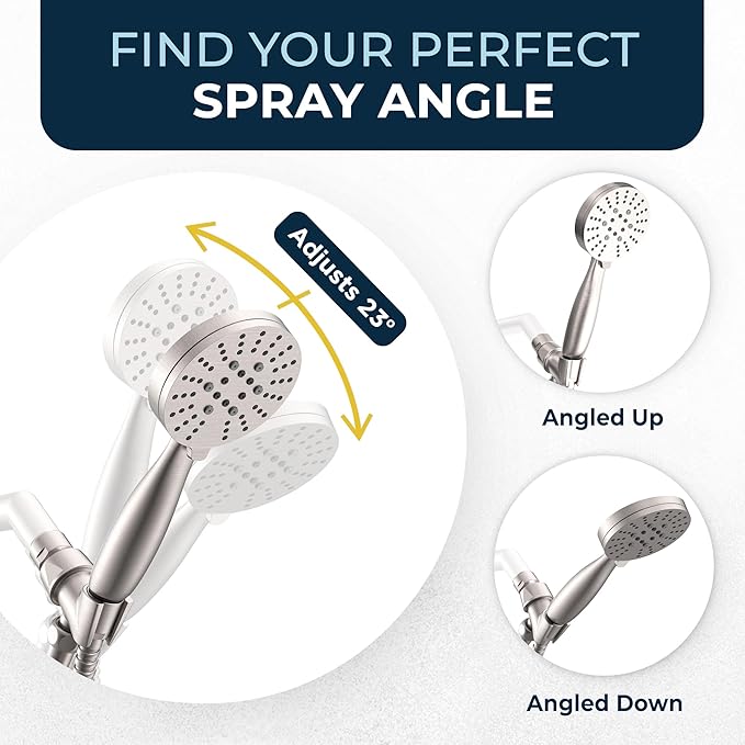 HammerHead Showers Solid Metal 3-Spray Handheld Shower Head with Long Hose and Holder, High Pressure, Wide/Massage/Mist Sprays, Brushed Nickel, 1.75 GPM