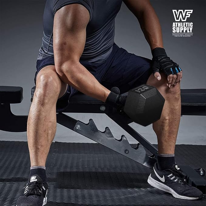 WF Athletic Supply Cast Iron Solid Hexagon Gray/Black Dumbbells, Strength Training Free Weights Set of 2 for Women and Men, Hand Weights Sold by Pairs, Multi-Select Size Options Available-FlexoryFit