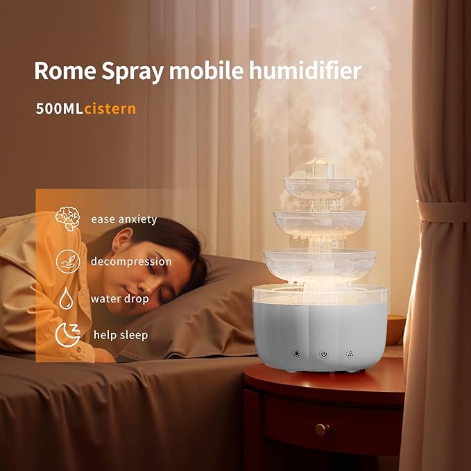 Cloud Rain Humidifier for Bedroom with LED Mood Light & Essential oil Diffuser - Rain Sounds White Noise Diffuser Perfect for Bedroom, Office, and Relaxation (White)