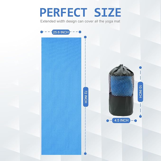 Eunzel Yoga Towel,Hot Yoga Mat Towel with Grip Dots Sweat Absorbent Non-Slip for Hot Yoga, Pilates and Workout 24" x72", Blue-FlexoryFit