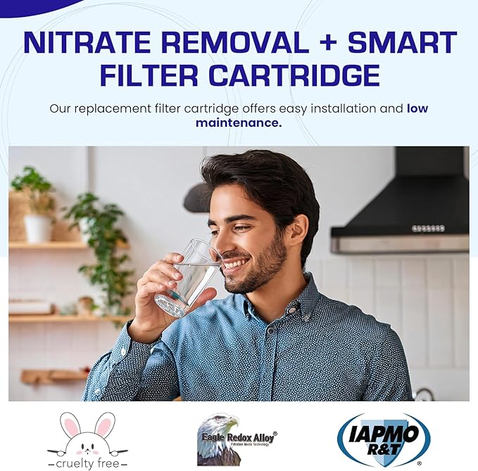 Crystal Quest Nitrate Removal + SMART Filter Cartridge 2-7/8" x 9-3/4" - Reduces Nitrates, Fits Reverse Osmosis & Whole House Systems, Long-Lasting, Easy Installation, Heavy-Duty Water Filtration