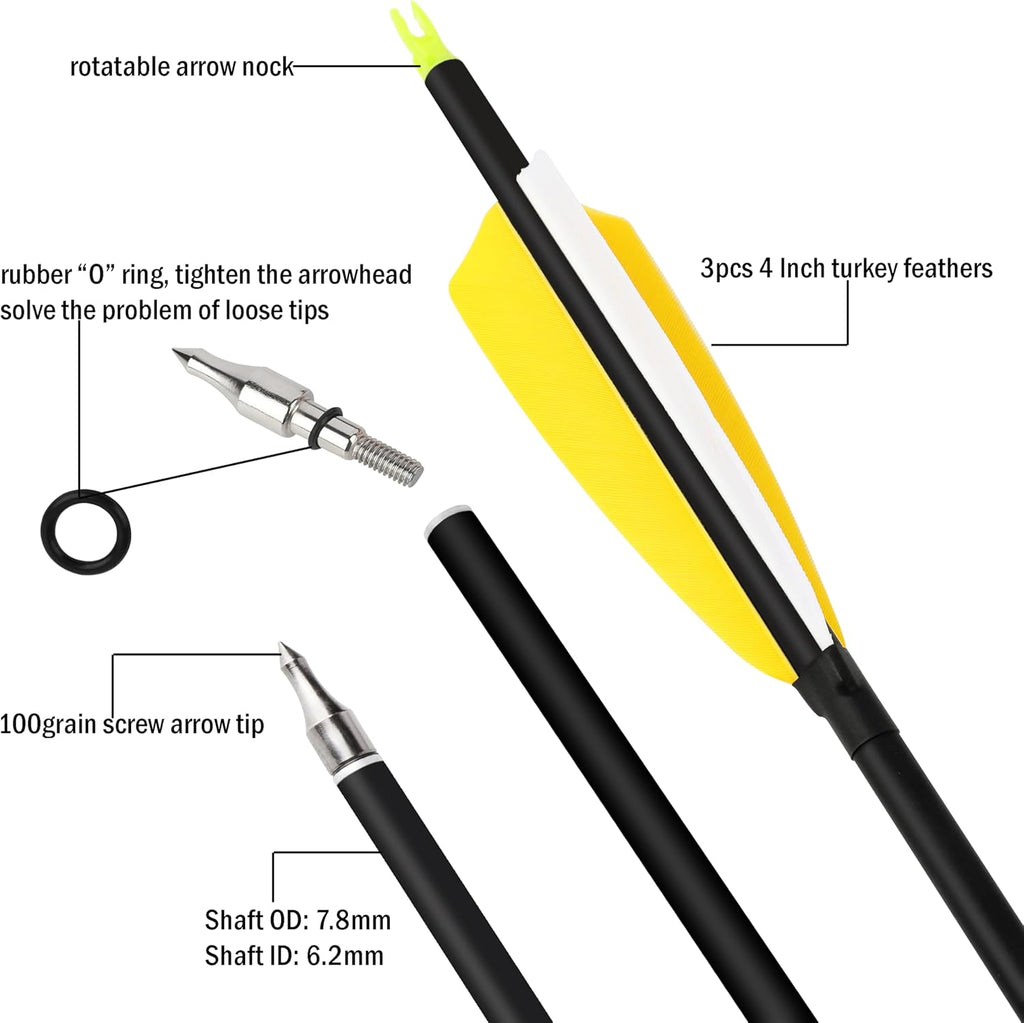 ZSHJGJR 30 Inch Archery Carbon Arrows Hunting Arrows with 4” Turkey Feather Target Practice Arrows Spine 500 for Compound & Recurve &Traditional Bow 6/12pcs