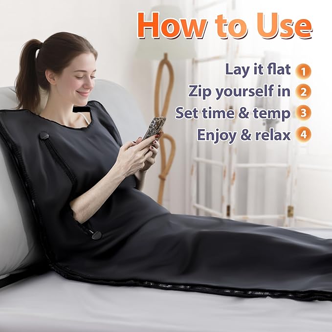 Sauna Blanket Portable, Sauna Bag for Home Use Weight Loss and Detox, 86–158℉, 20–60 Min Timer, Waterproof & Foldable – Includes Remote Control & Carrying Bag