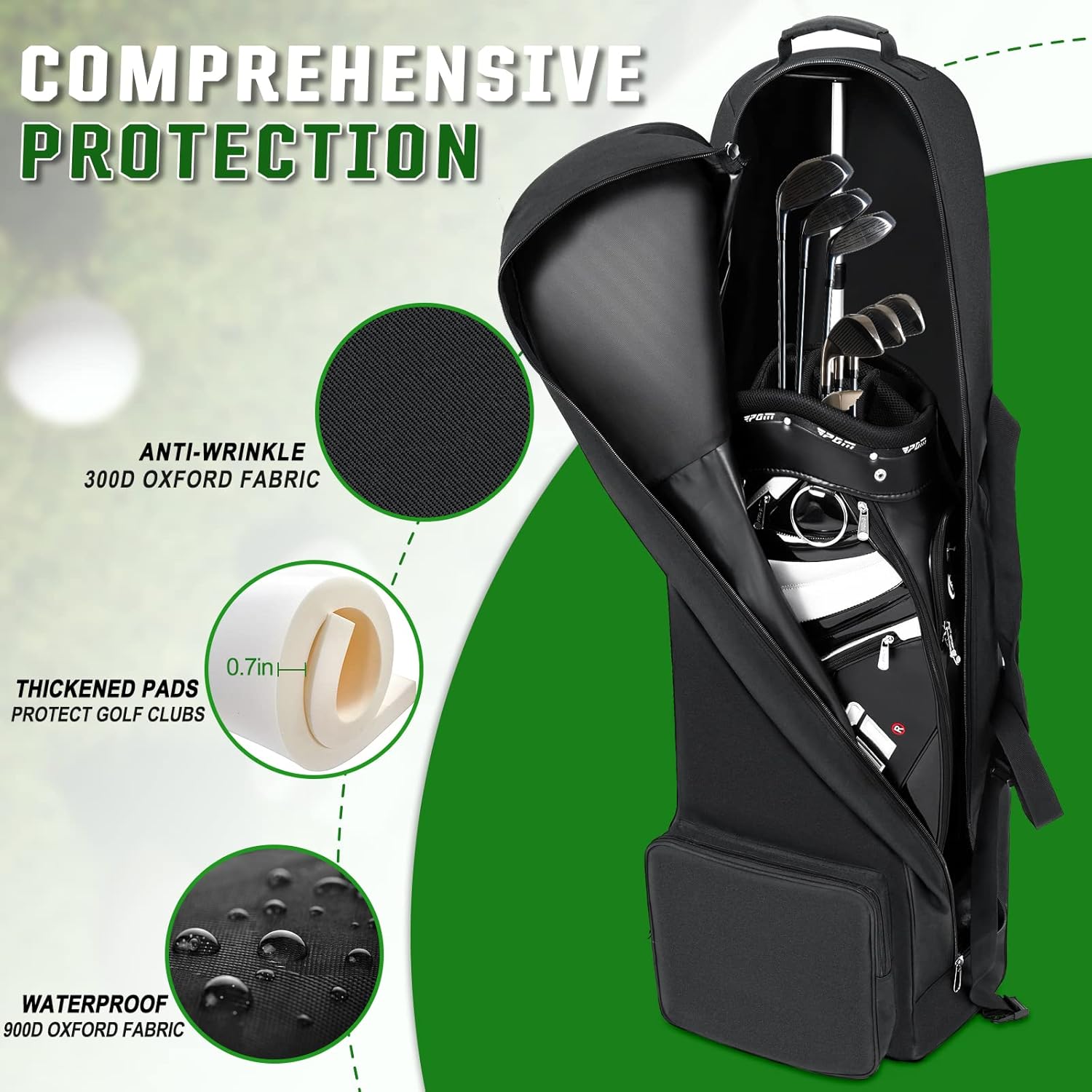 Golf Travel Bags for Airlines with Adjustable Support Rod and Detachable Shoulder Straps, Soft Foldable Golf Club Travel Covers, 900D Heavy Duty Oxford