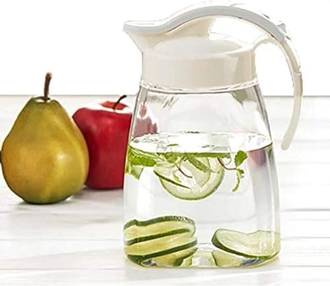 Compact Airtight Water Pitcher with Lid – 1.4QT (45oz) Leakproof Jug for Hot & Cold Drinks, Tea, Coffee, Water – Slim, Space-Saving, Dishwasher Safe, Made in Japan