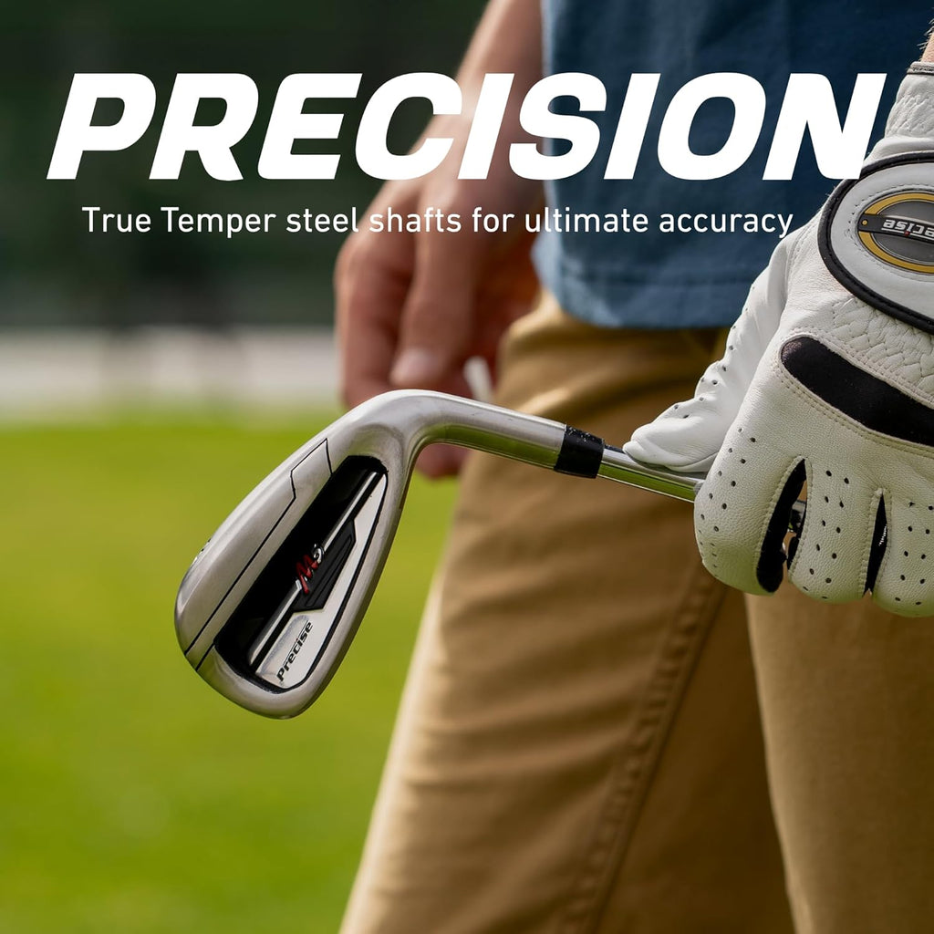 Precise M5 Men's Complete Golf Clubs Package Set Includes Titanium Driver, S.S. Fairway, S.S. Hybrid, S.S. 5-PW Irons, Putter, Stand Bag, 3 H/C's