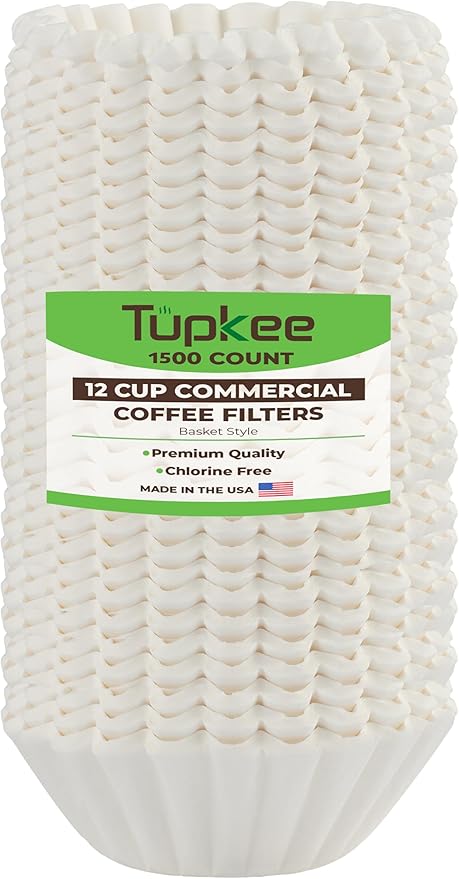 Tupkee 12-Cup Large Coffee Filters - 9.75” x 4.25” - 1500 Count - Tall Walled to Prevent Ground Overflow - Compatible with Bunn 12 Cup Commercial Coffee Maker & Large Home Machines - Made in the USA